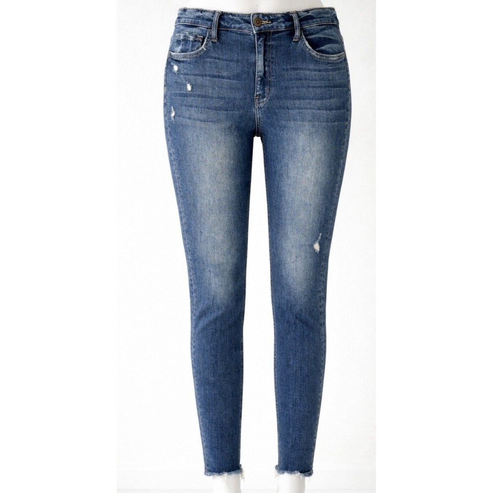 Flying Monkey Jeans Womens 31 Blue Distressed Raw Hem Stretch Denim Mid Rise